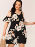Plus Cold Shoulder Floral Print Dress